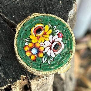 Vintage Micro Mosaic Mini Pill Box – Hinge Lid – 1.25”